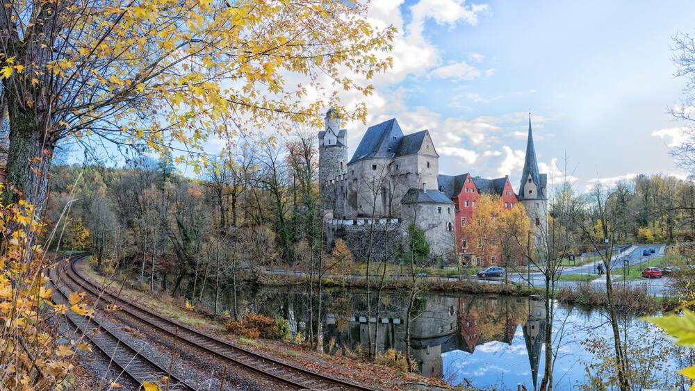 Burg Stein in Hartenstein, Herbst, Erzgebirge, Sachsen, Deutschland