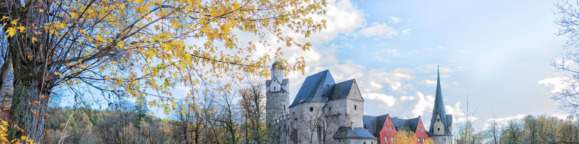 Burg Stein in Hartenstein, Herbst, Erzgebirge, Sachsen, Deutschland