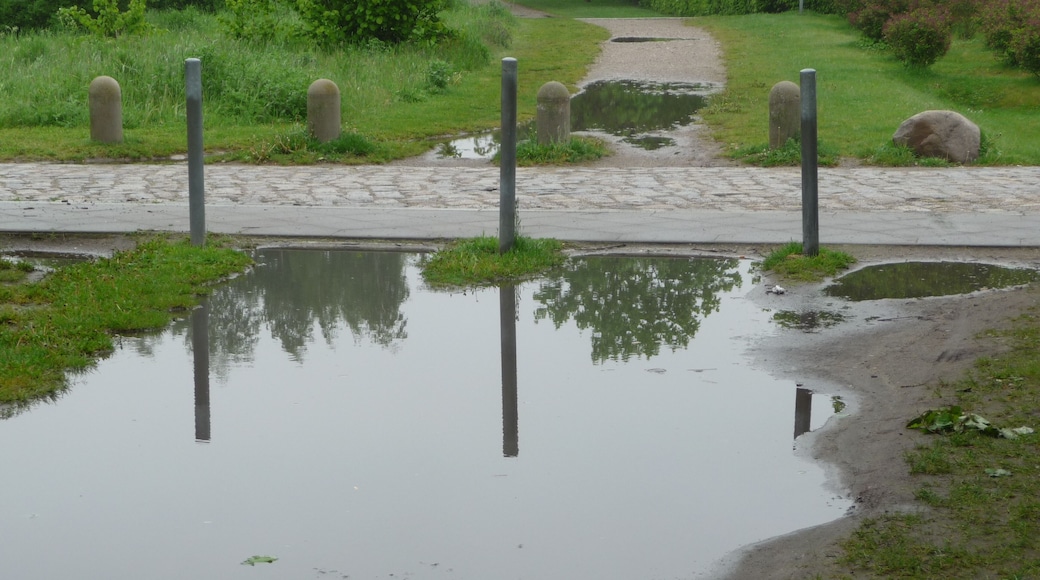Blick entlang der Osdorfer Straße aus Richtung Westen (die Zufahrt zur REHA quert in der oberen Bildhälfte)