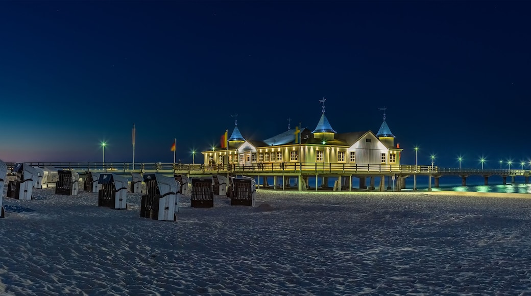The Pier of Ahlbeck at the Baltic Coast (Island Usedom, Germany) in dusk light - panoramic view