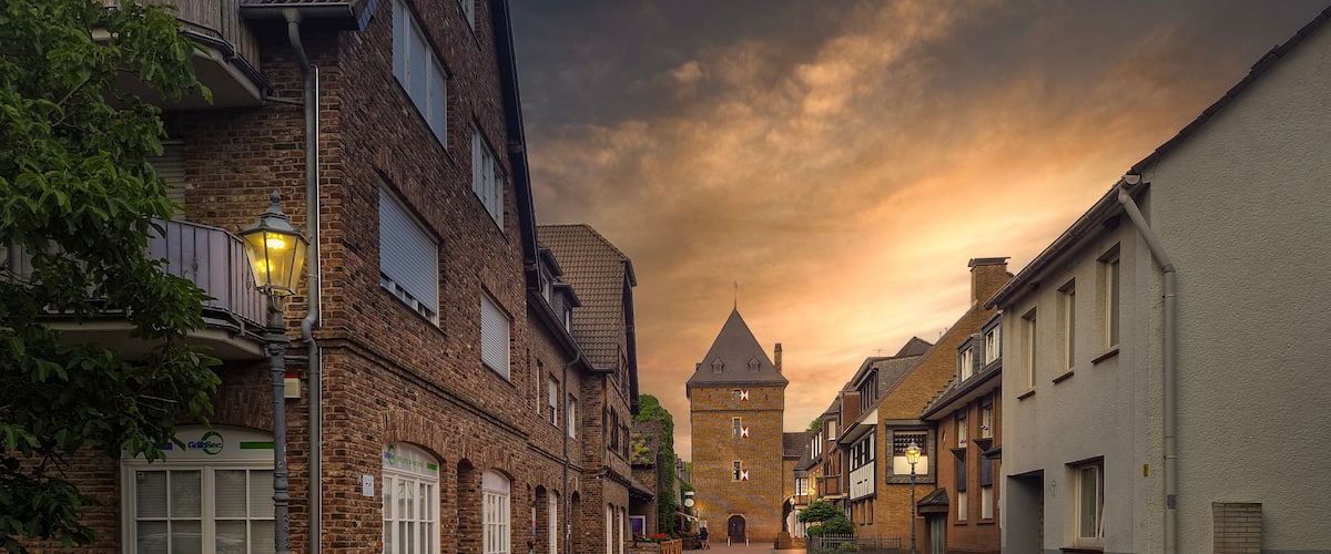 Architecture of the old town of Monheim am Rhein, Germany.
