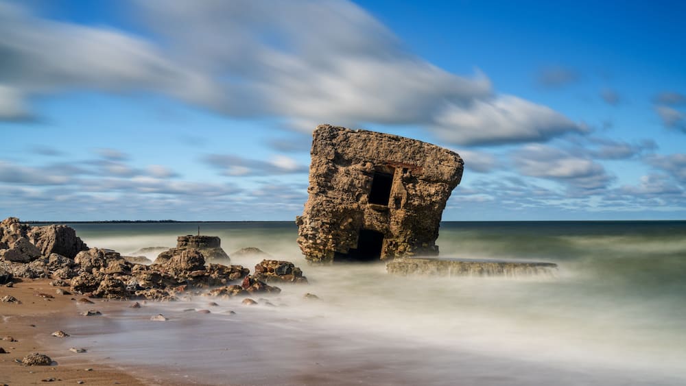 ruins of Karosta Fort military defenses in the Baltic Sea on the coast of Latvia