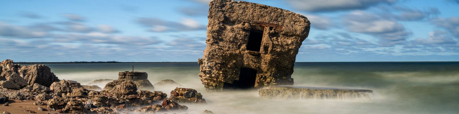 ruins of Karosta Fort military defenses in the Baltic Sea on the coast of Latvia