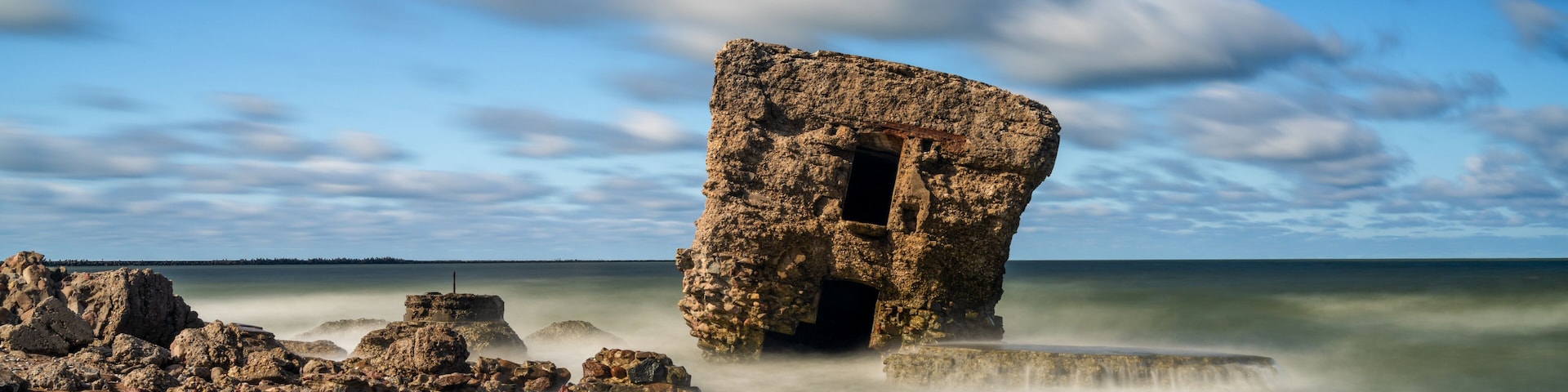 ruins of Karosta Fort military defenses in the Baltic Sea on the coast of Latvia