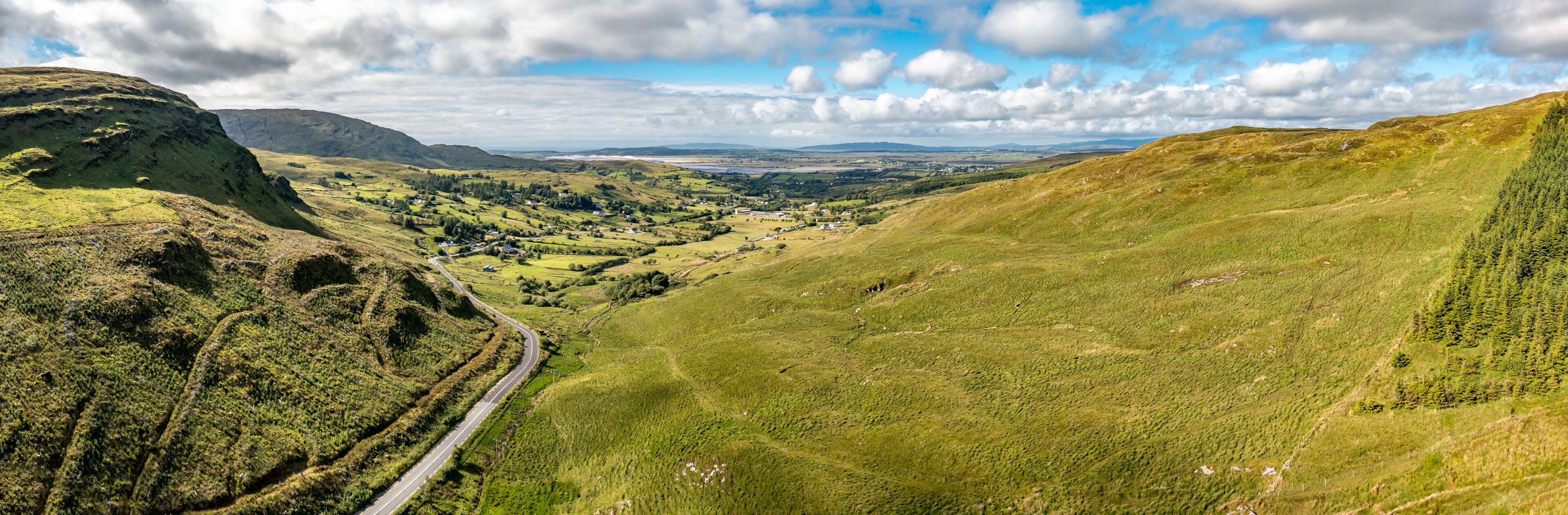 Aerial view of the Altnadewon mountain between Ardara and Killybegs in County Donegal - Republic of Ireland