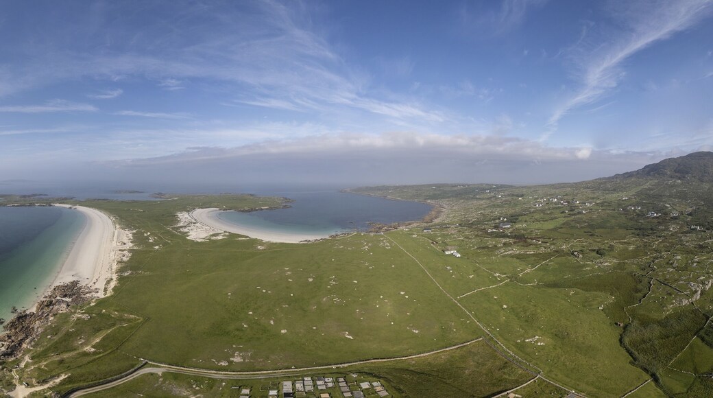 Aerial view of Gurteen Beach and Dog's Bay, Roundstone, County Galway, Ireland