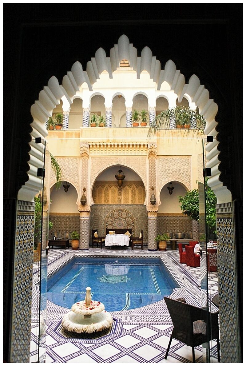 Tucked away on one of the many side streets of Fes, with an unassuming door and front is the amazing Riad Salam Fes.

A luxury riad nestled in the old medina of Fes, which is a UNESCO world heritage site, is walking distance to so much of the old medina to discover - shopping, foods, markets, restaurants.

This is where we ate breakfast in the morning. I know...hard to handle ;)

