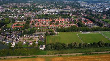 Aerial view of the old town of the city Stadskanaal in the Netherlands on a sunny day in summer