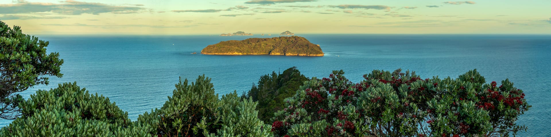 Sunset Seascape with Shoe and Slipper Islands from Mt Paku Summit Walk Lookout, Coromandel, New Zealand