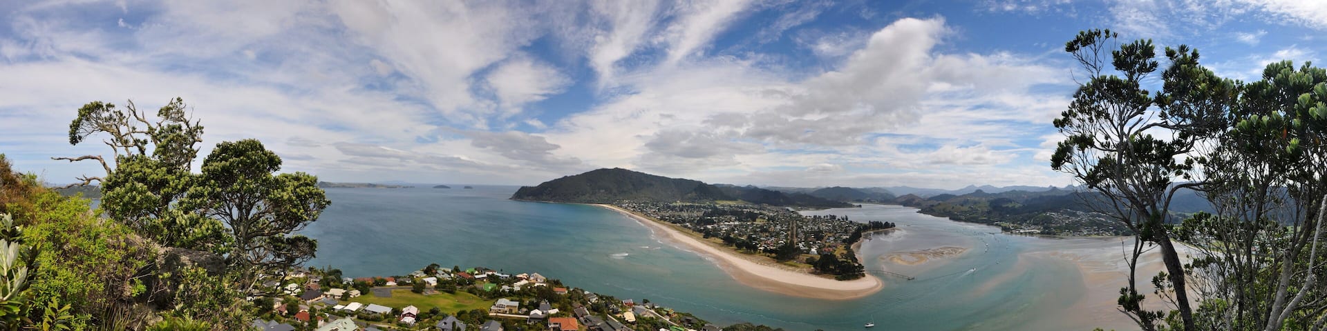Panorama of Tairua in New Zealand from high view point
