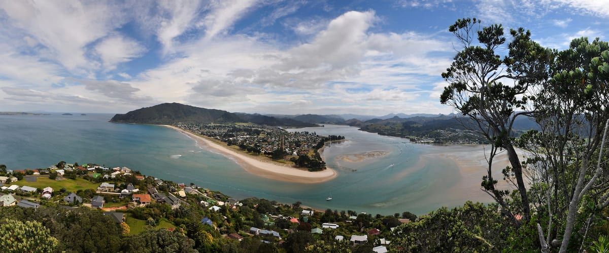 Panorama of Tairua in New Zealand from high view point