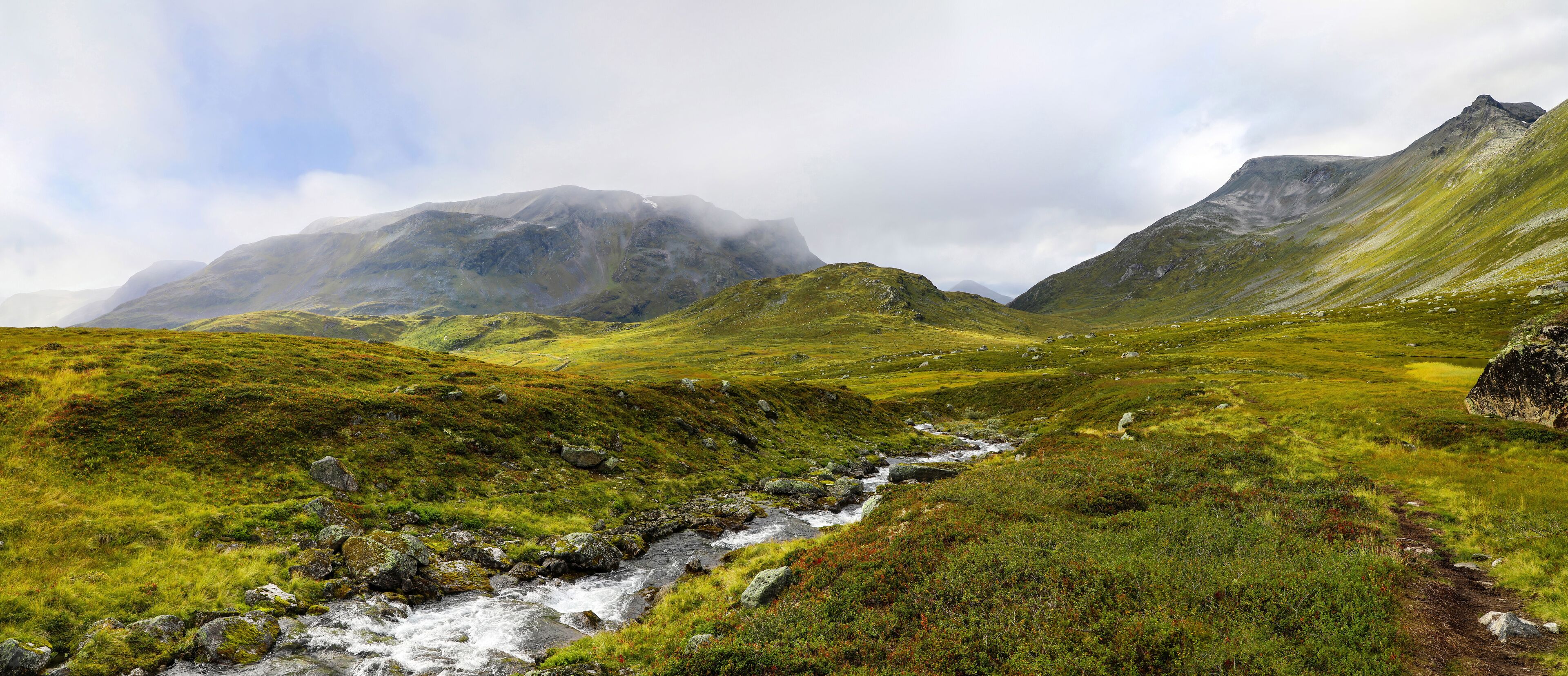 Beautiful mountain hiking path along stream