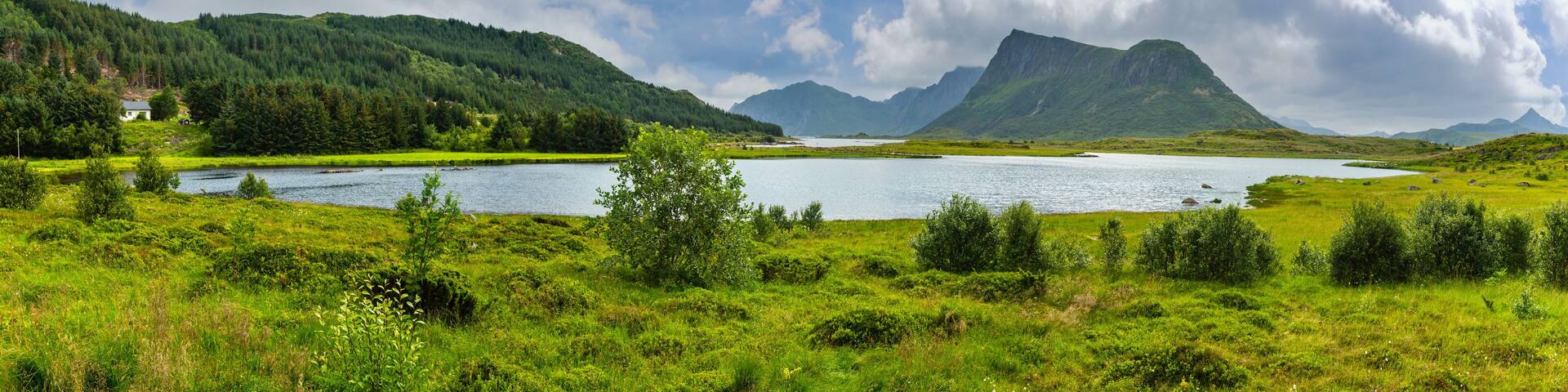 Lofoten fjord summer overcast view