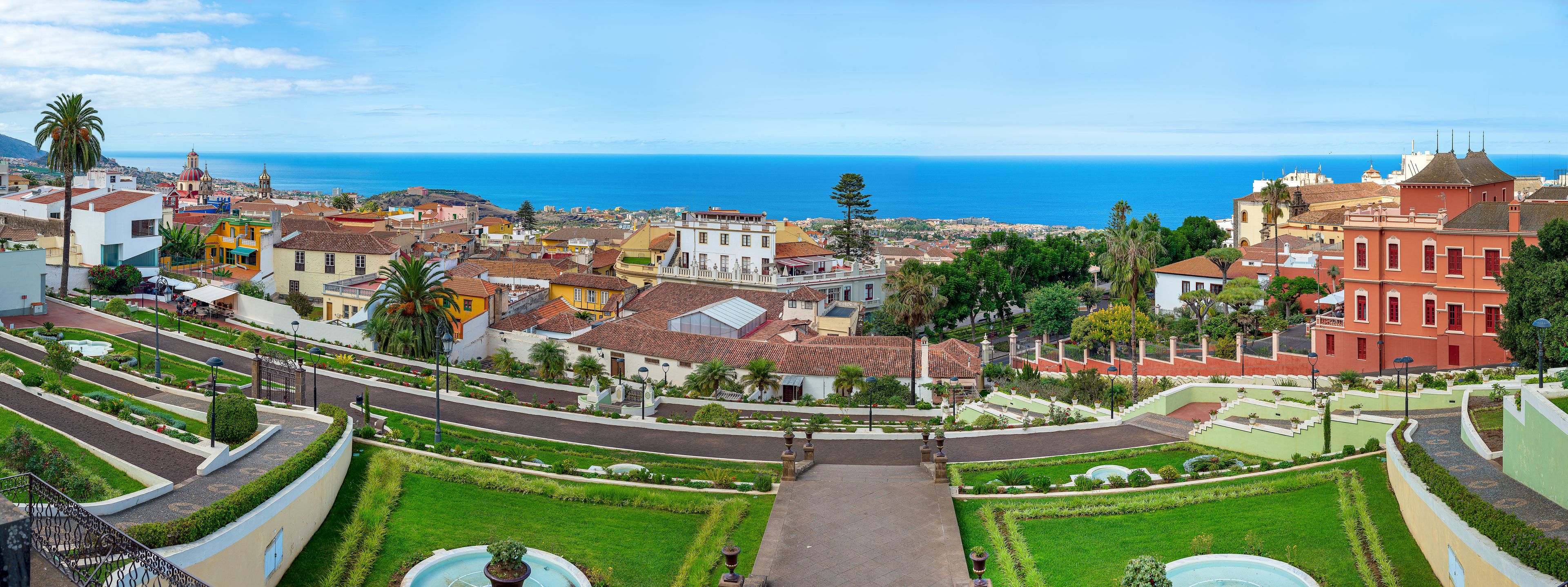 Panoramic view of La Orotava Tenerife with Puerto de la Cruz in the background