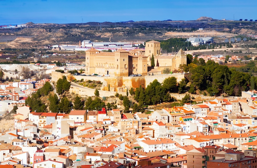 View of Castle of Alcaniz in winter day. Aragon, Spain