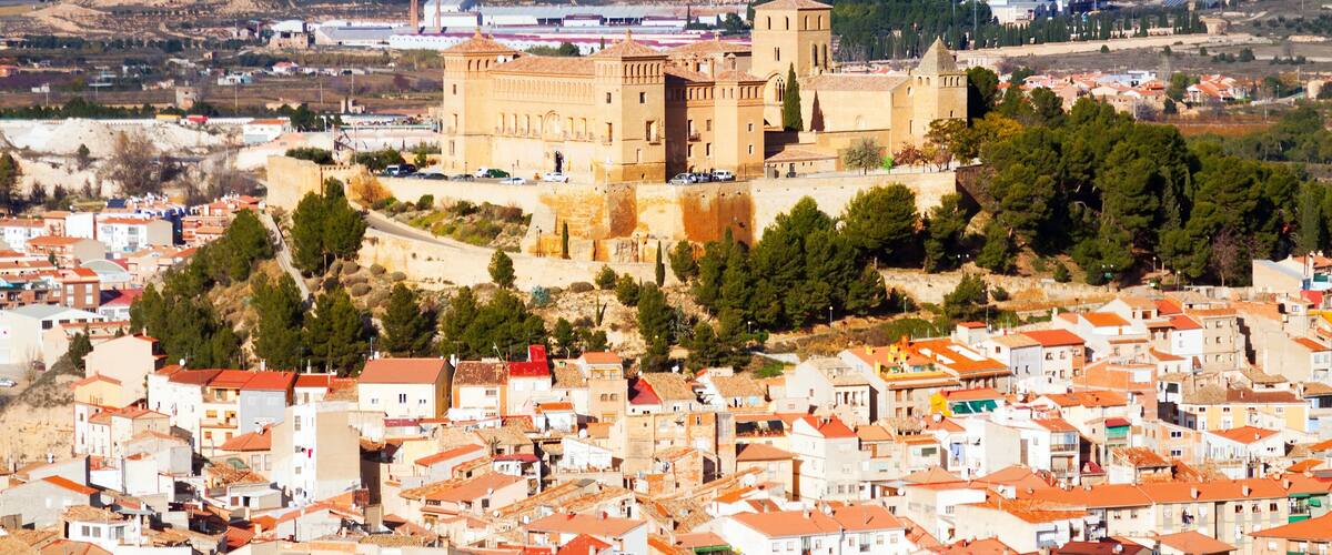 View of Castle of Alcaniz in winter day. Aragon, Spain