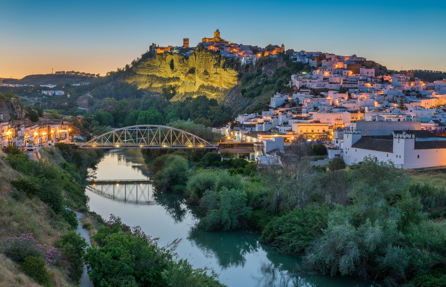 Scenic sight at sunset in Arcos de la Frontera, province of Cadiz, Andalusia, Spain.