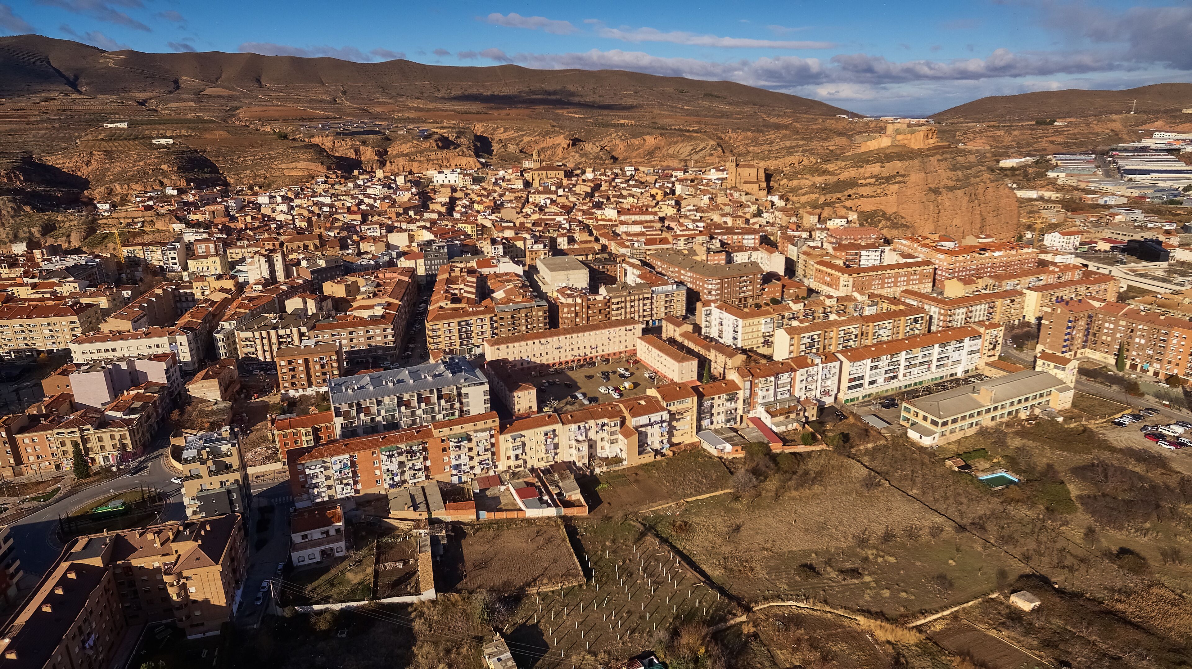 Panoramic view and sunset of Arnedo village in La Rioja, Spain