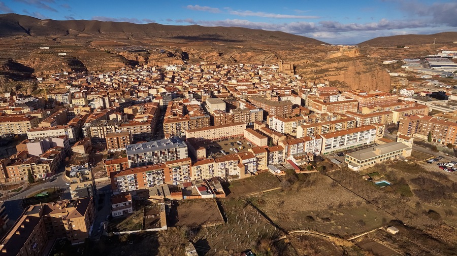 Panoramic view and sunset of Arnedo village in La Rioja, Spain