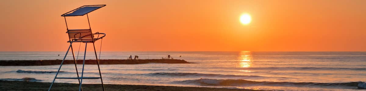 Sunrise on beach in Benicassim, Spain