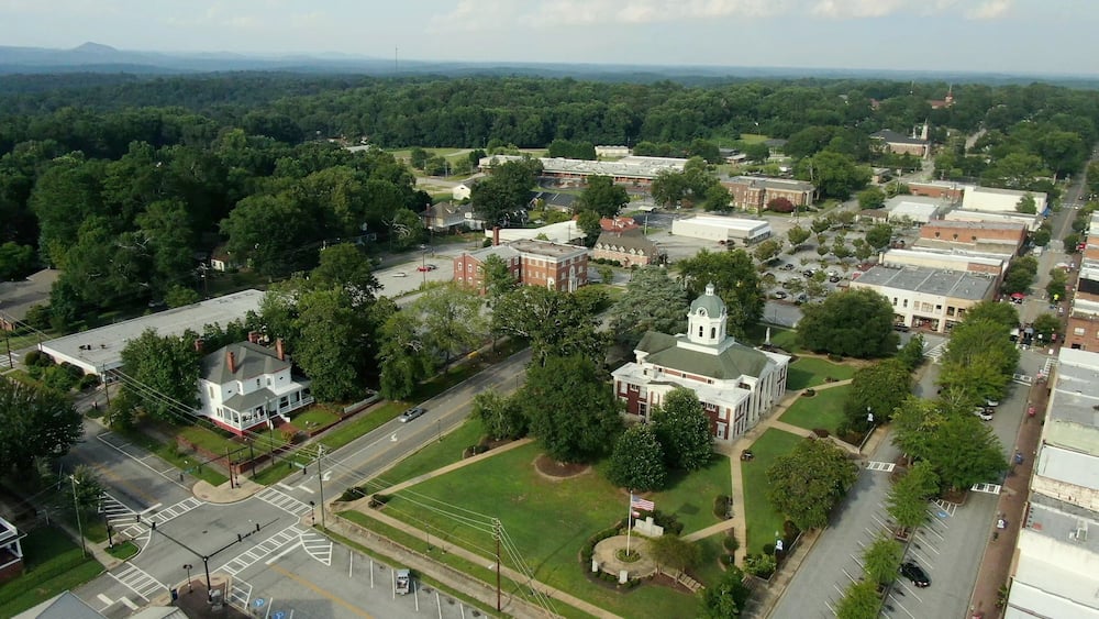 Life in small town USA Toccoa Georgia main street buildings and business