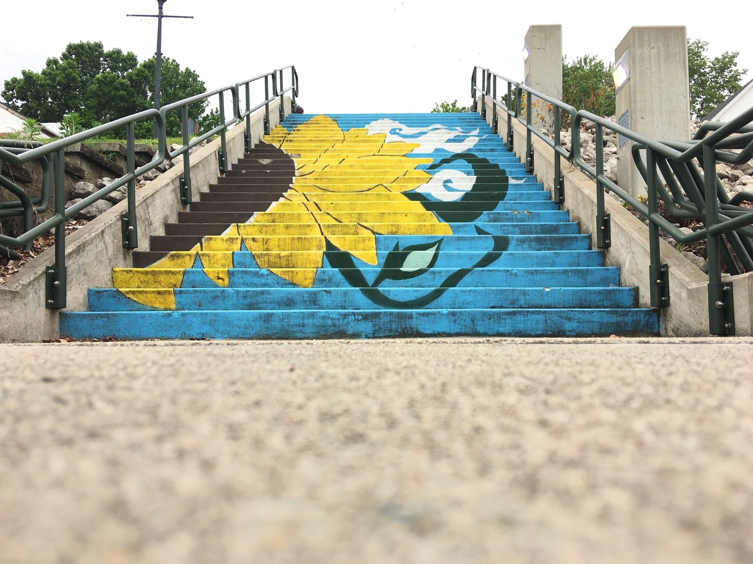 Stares at the riverfront.