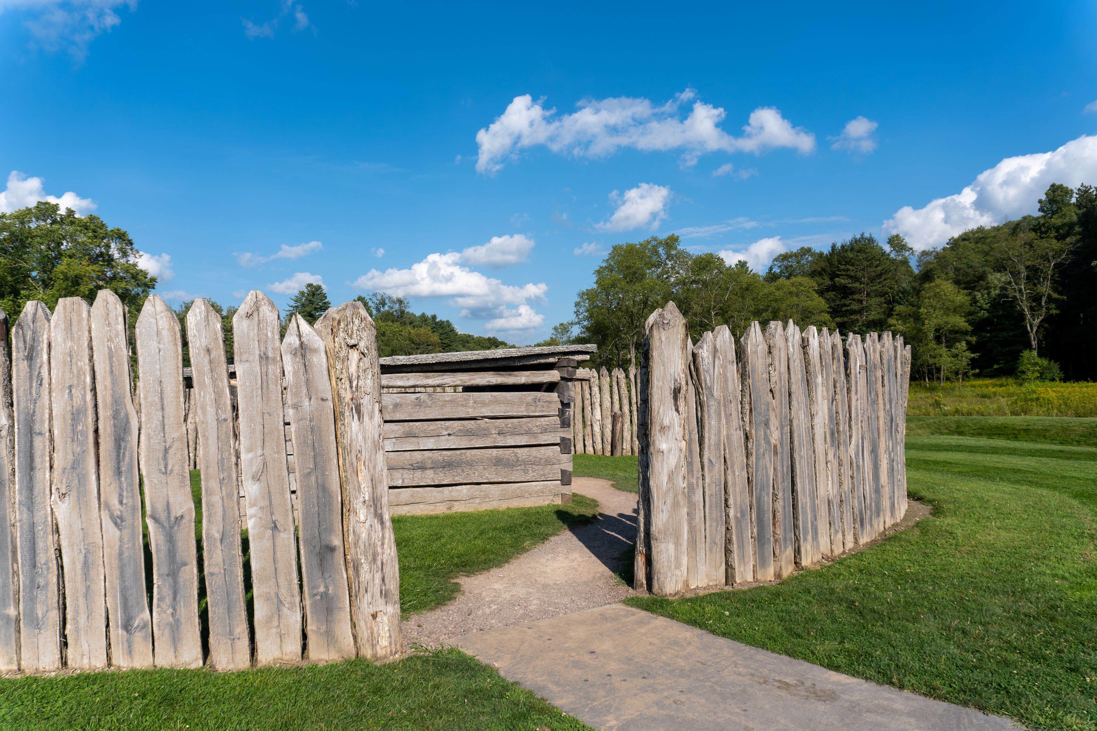 Farmington, Pennsylvania: Fort Necessity National Battlefield. Reconstructed fort, storehouse, stockade, and earthworks. 