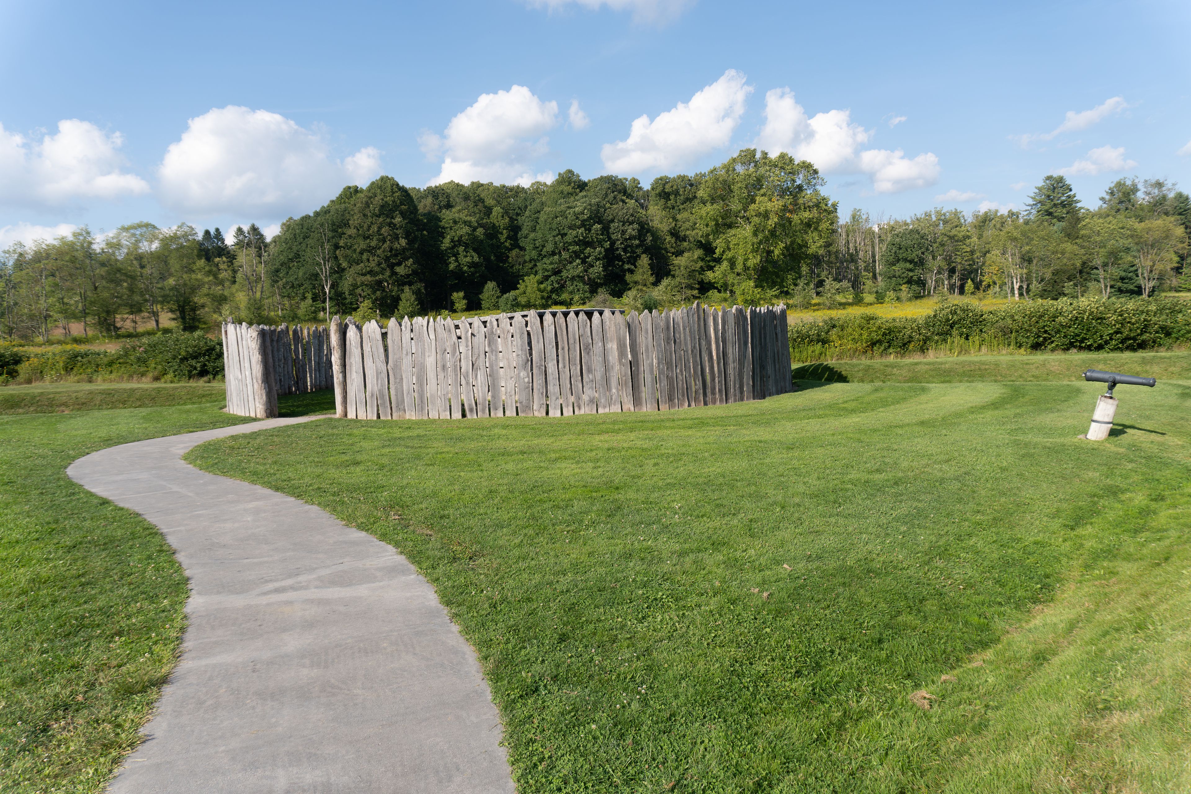 Farmington, Pennsylvania: Fort Necessity National Battlefield. Reconstructed fort, storehouse, stockade, and earthworks. 
