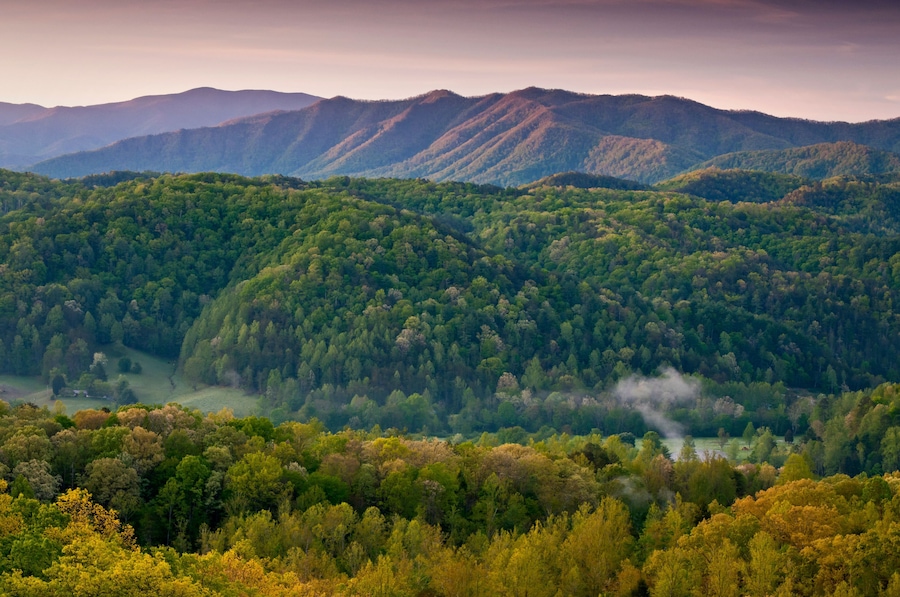 Sunrise in the Smoky Mountains viewed from an overlook along Foothills Parkway just outside Townsend, Tennessee.