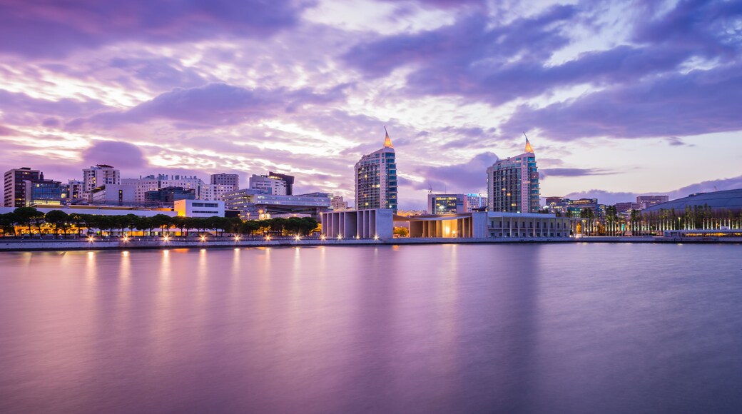 Park of Nations, the new district in Lisbon, Portugal. Sao Rafael and Sao Gabriel towers and the Pavilion of Portugal