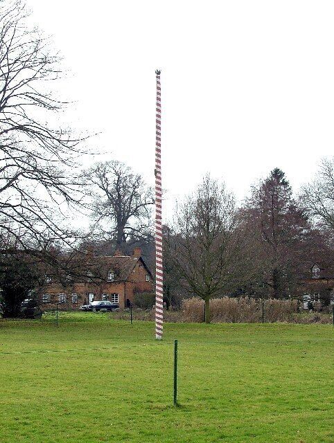 Maypole on Ickwell village green. Large, sturdy and apparently permanent.