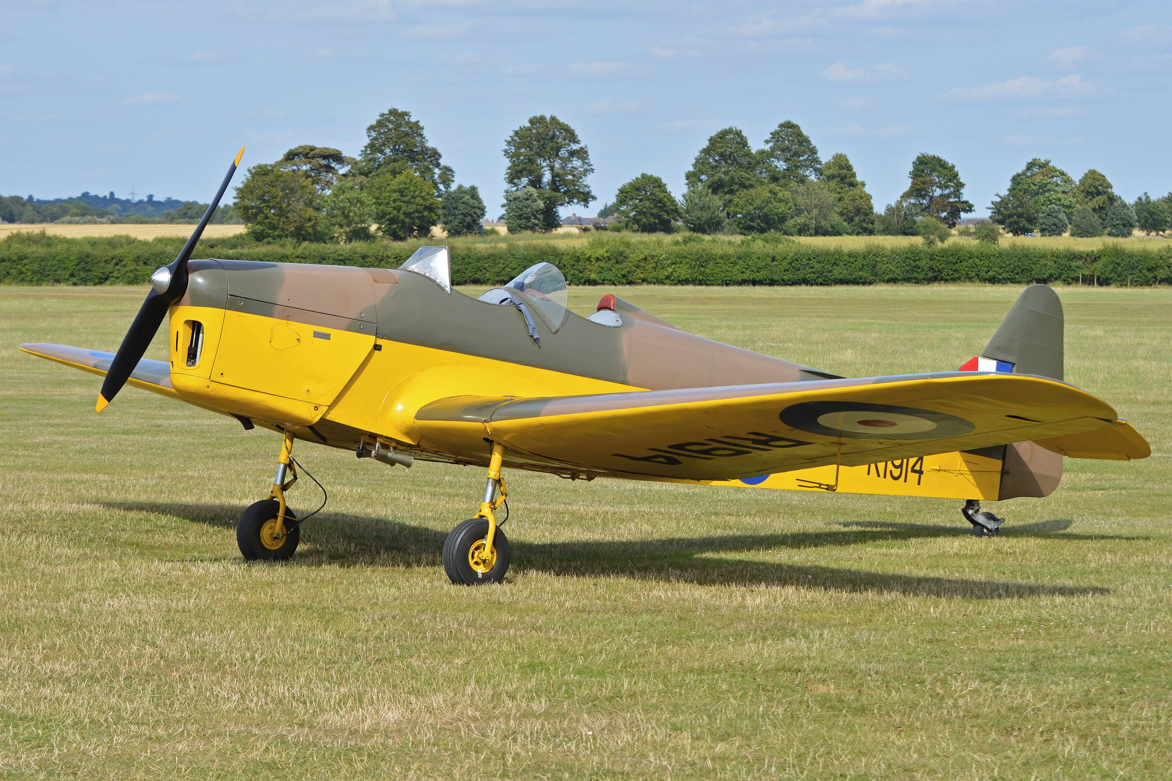 c/n 1900. Built 1940. Originally part of the Strathallan Collection in Scotland, this lovely machine is now thankfully flying again and is now based at Breighton near Doncaster. Her appearance at the 'Best of British' flying evening allowed four Magisters to fly together for the first time since the immediate post-war period. I believe this was her first public appearance since flying again. Old Warden, UK. 18-7-2015