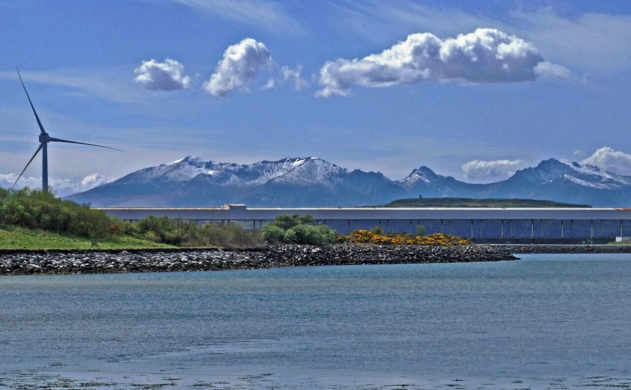 Windmill and Arran with snow