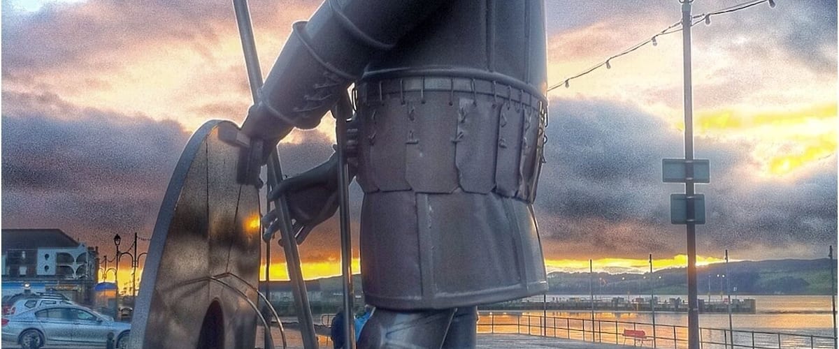 A Viking statue on the seafront at Largs on the west coast of Scotland. A nice wee sunset in the background.