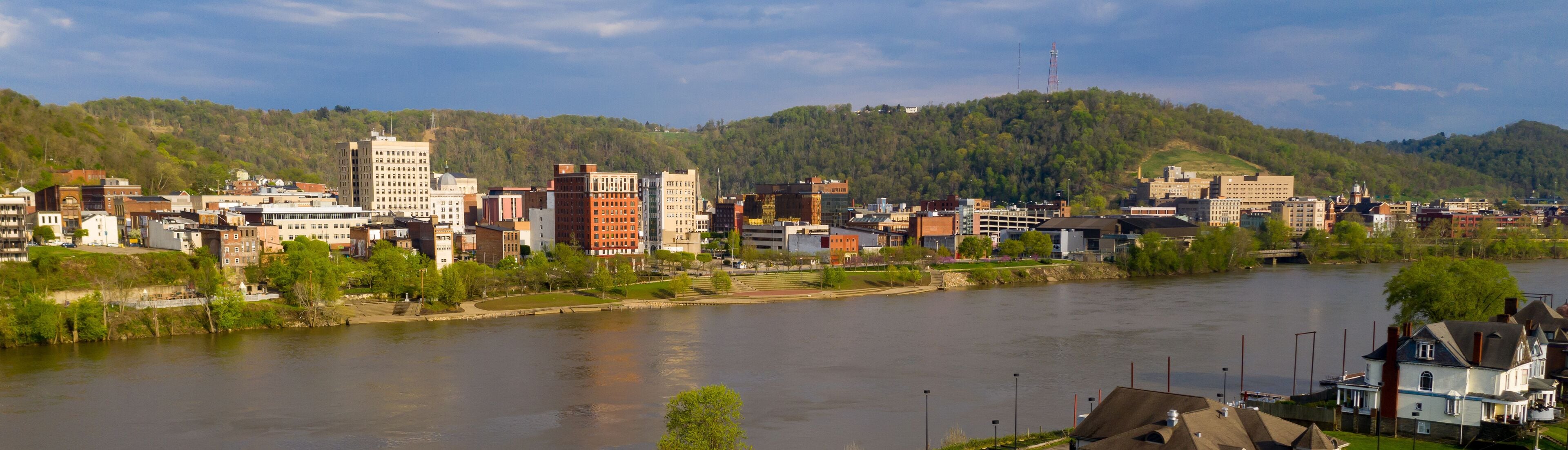 The Ohio River Meanders by Reflecting Buildings of Wheeling West Virginia