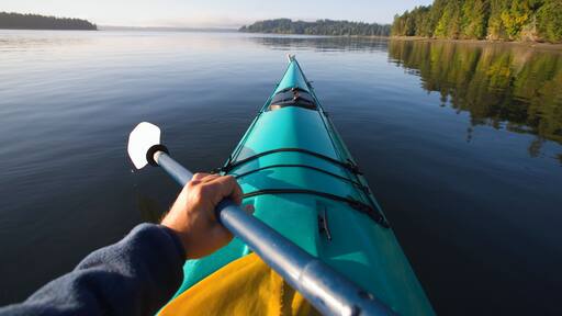 USA, Washington, Hope Island State Park, man kayaking in Puget Sound