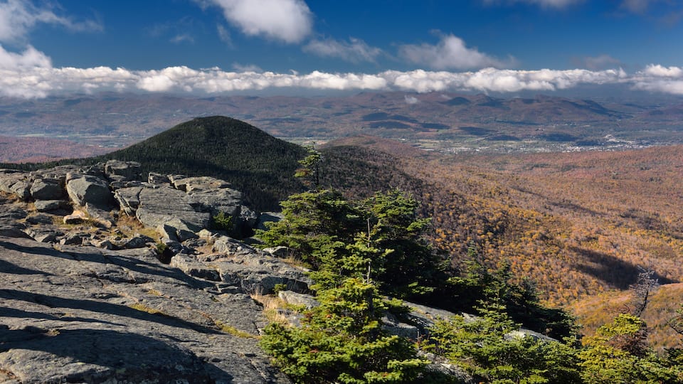 Mendon Peak in Coolidge State Forest and Rutland Vermont from Killington Mountain Resort in Fall