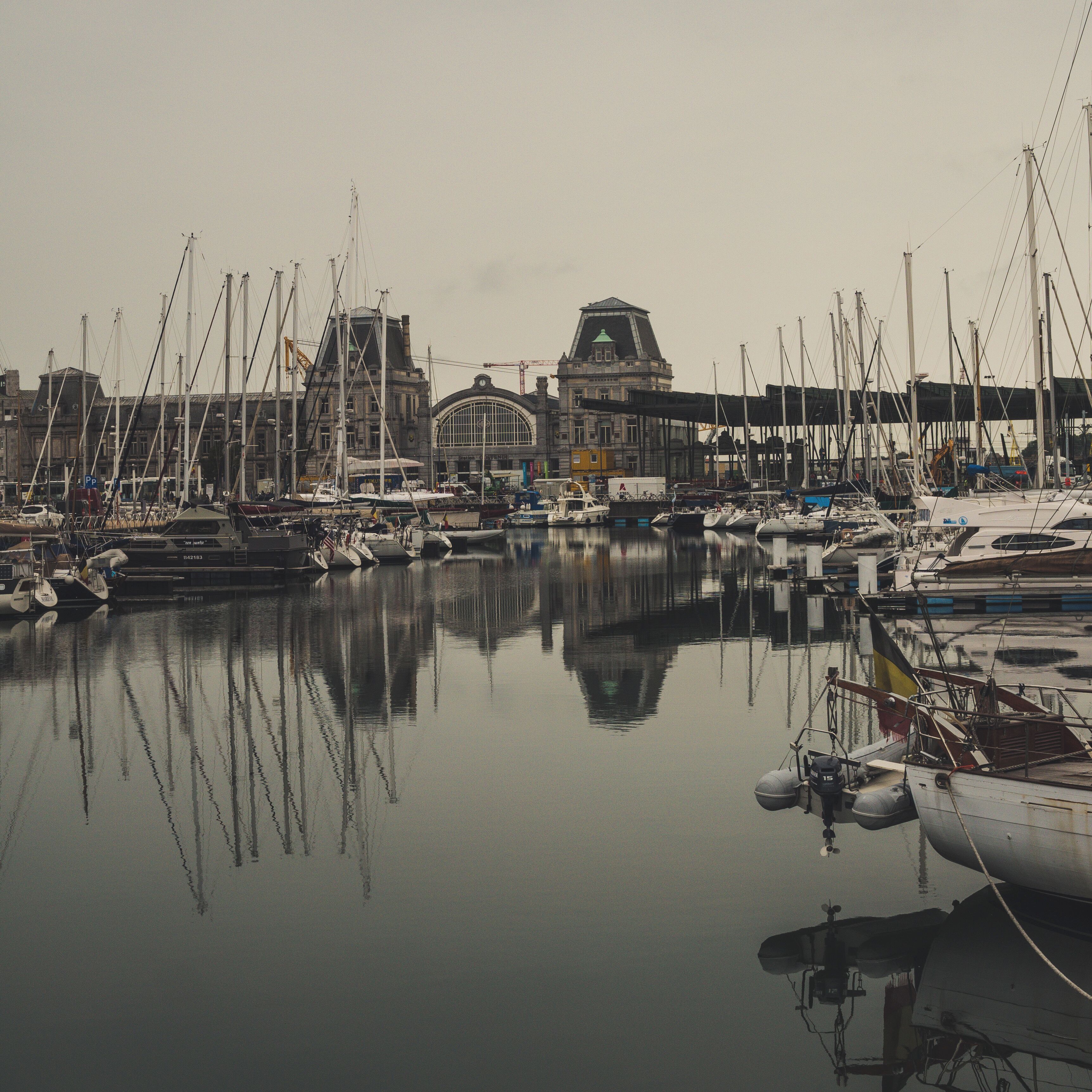 Yacht harbor with the central railway station in the background. 