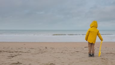 Empty beach on Belgian North Sea with room for text