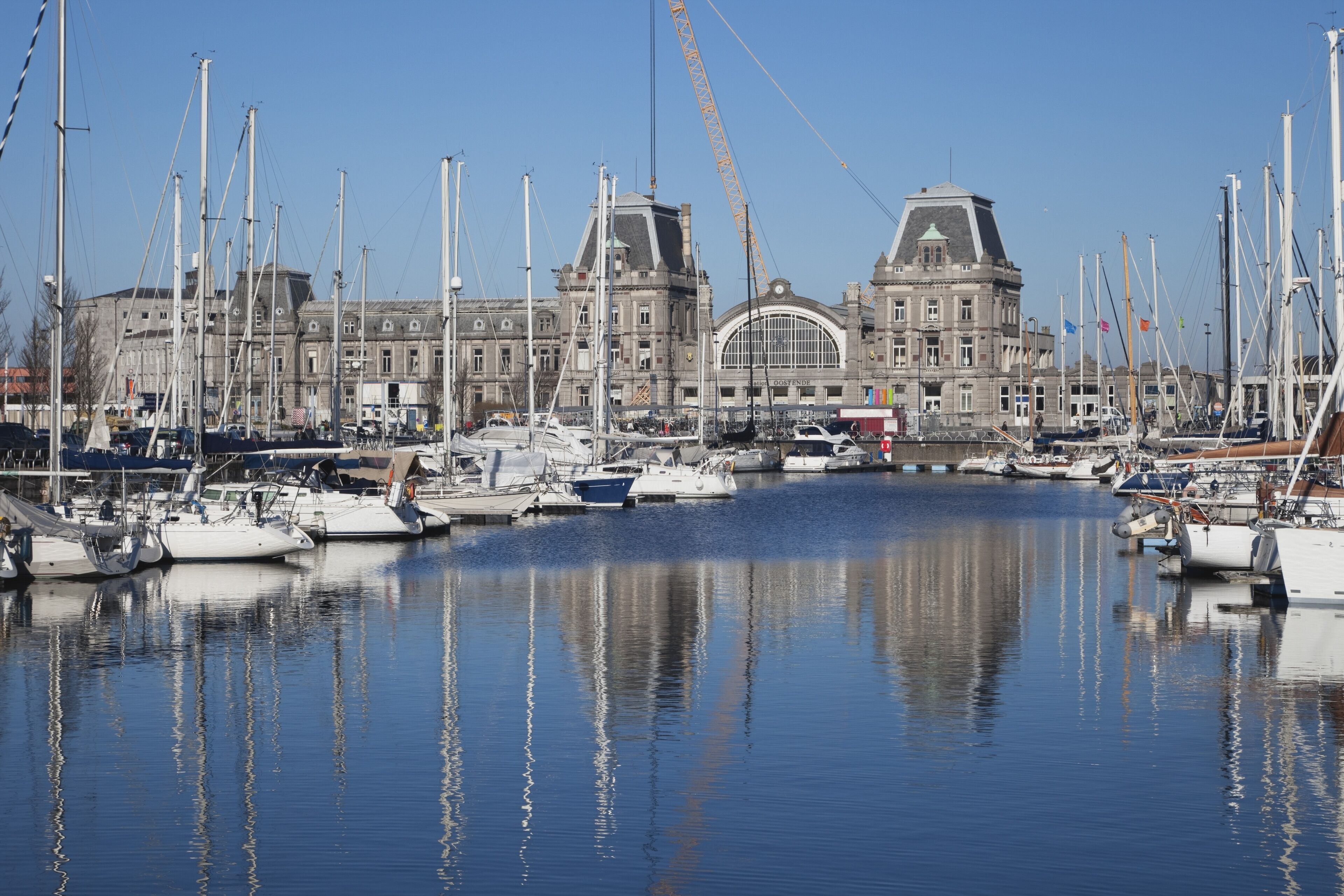 Belgium, Oostende, View of harbour at North Sea