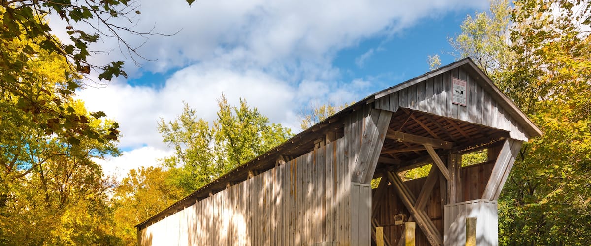 Historic American Covered Bridge Over a Stream