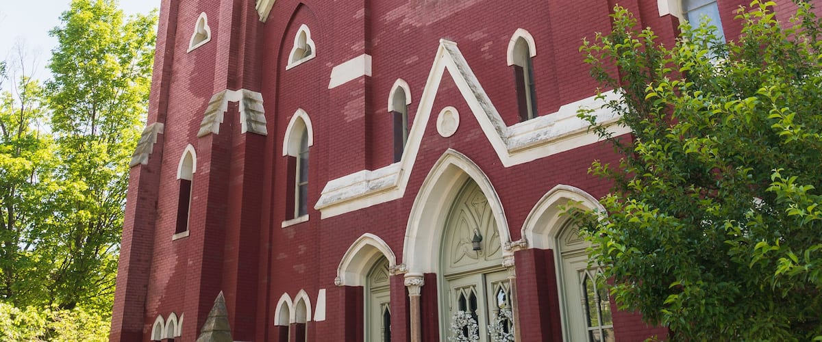 Beautiful old historic red brick church in Fairport, New York