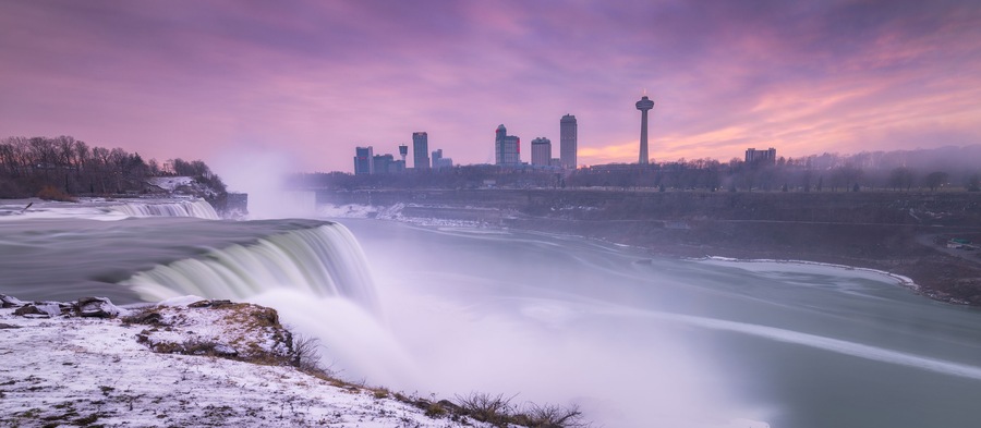 Niagara Falls Sunset Panorama from New York