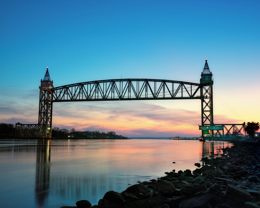 Cape Cod Canal Railroad Bridge that connects rail between the Cape and mainland. This picture was taken from the bike path at sunset.