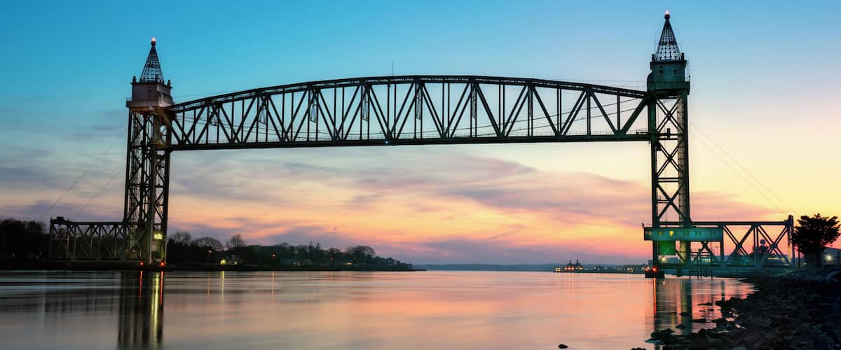 Cape Cod Canal Railroad Bridge that connects rail between the Cape and mainland. This picture was taken from the bike path at sunset.