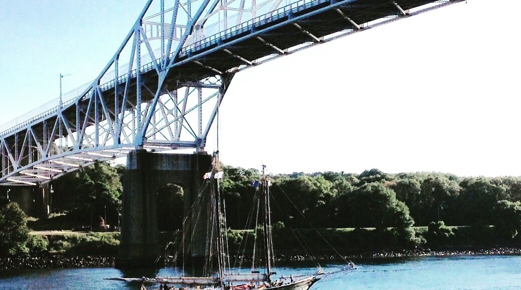 Iconic, yes, and many visitors only see the 1930s #Sagamorebridge while in a traffic jam. But I cross it many times a day and zipped underneath to catch this schooner gliding through the canal under power.