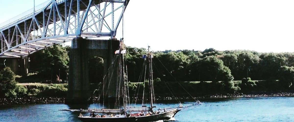 Iconic, yes, and many visitors only see the 1930s #Sagamorebridge while in a traffic jam. But I cross it many times a day and zipped underneath to catch this schooner gliding through the canal under power.