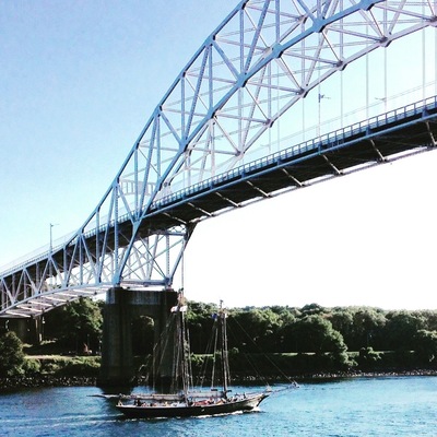Iconic, yes, and many visitors only see the 1930s #Sagamorebridge while in a traffic jam. But I cross it many times a day and zipped underneath to catch this schooner gliding through the canal under power.