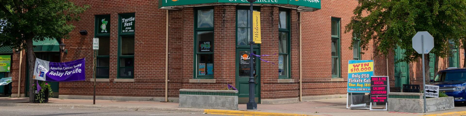Downtown commercial buildings in Perham , Minnesota USA