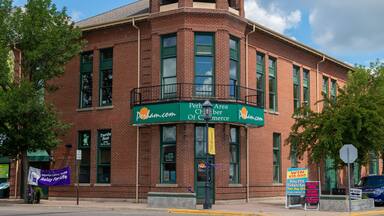Downtown commercial buildings in Perham , Minnesota USA